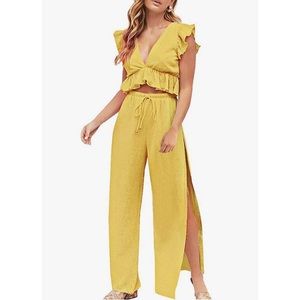NWOT Yellow 2 Piece Wide Leg Jumpsuit